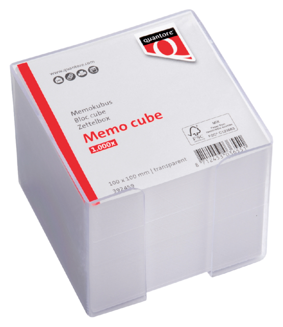 Cube mémos Quantore 10x10x9cm transparent 900 feuilles