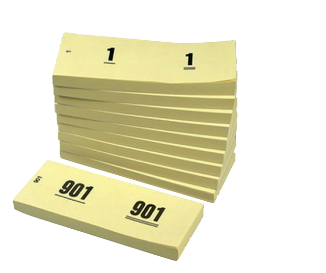 Bloc numéros de 1 à 1000 42x105mm jaune 10 pièces