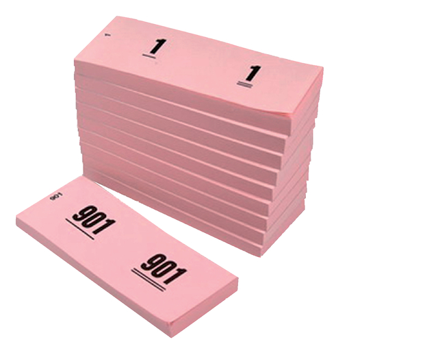 Bloc numéros de 1 à 1000 42x105mm rose10 pièces