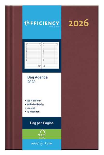Agenda 2026 Ryam Efficiency Baladek 1 jour/1 page bordeaux