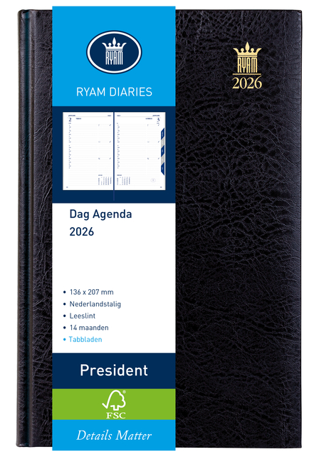 Agenda 2025 Ryam President Mundior 1 jour/1 page noir