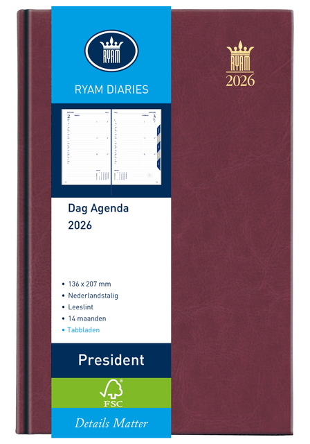 Agenda 2025 Ryam President 1 jour/1 page bordeaux