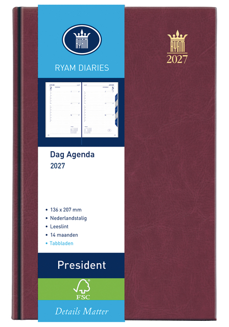 Agenda 2027 Ryam President 1 jour/1 page bordeaux