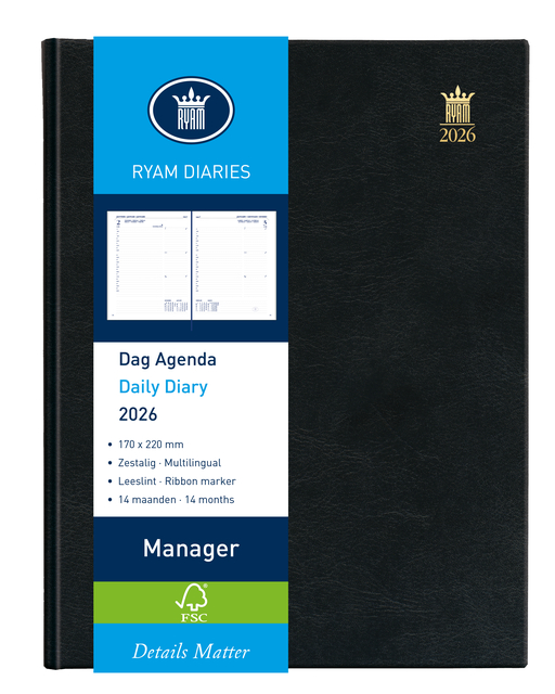 Agenda 2026 Ryam Manager Mundior 1 jour/1 page noir