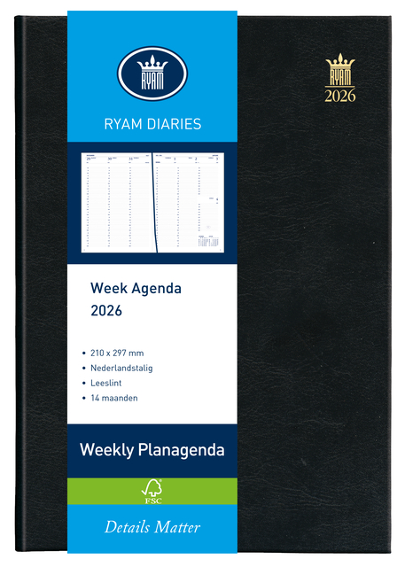 Agenda 2026 Ryam Weekly Mundior 7dagen/2pagina's zwart