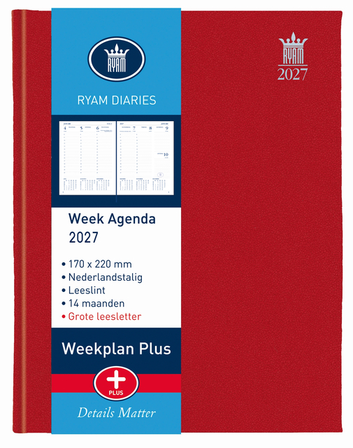 Agenda 2027 Ryam semaine Plus Mundior 7 jours/2 pages rouge