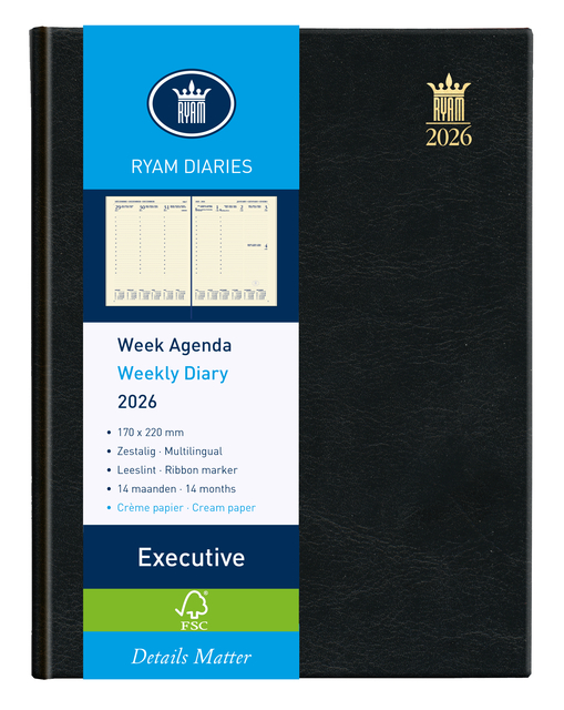 Agenda 2026 Ryam Executive Mundior 7dagen/2pagina's zwart