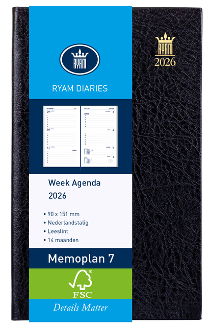 Agenda 2026 Ryam Memoplan 7 Suprema 7dagen/2pagina's zwart