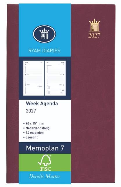 Agenda 2027 Ryam Memoplan 7 Suprema 7dagen/2pagina's bordeaux