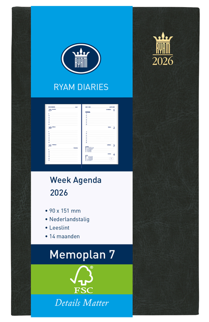 Agenda 2026 Ryam Memoplan 7 Mundior 7 jours/2 pages noir