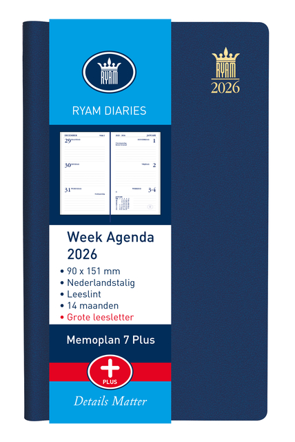 Agenda 2026 Ryam Memoplan 7 Plus Mundior 7 jours/2 pages assorti