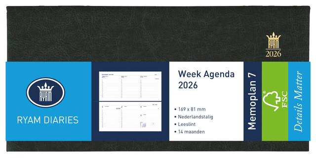 Agenda 2026 Ryam Memoplan 7 Mundior 7 jours/ 2 pages noir