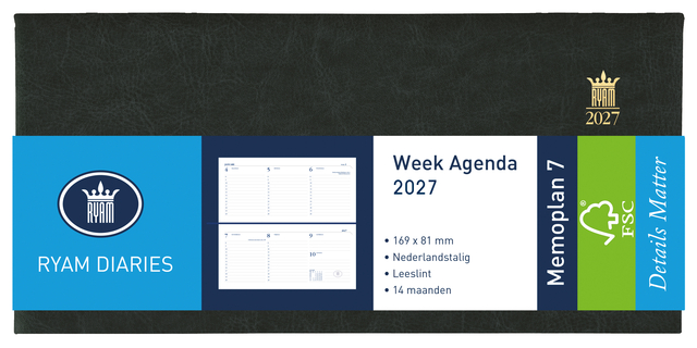 Agenda 2027 Ryam Memoplan 7 Mundior 7 jours/ 2 pages noir