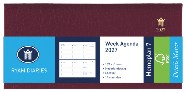 Agenda 2027 Ryam Memoplan 7 Mundior 7 jours/2 pages bordeaux