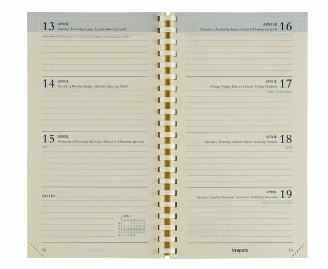 Recharge agenda 2026 Brepols Interplan spirale 7 j/2 p 6 langues