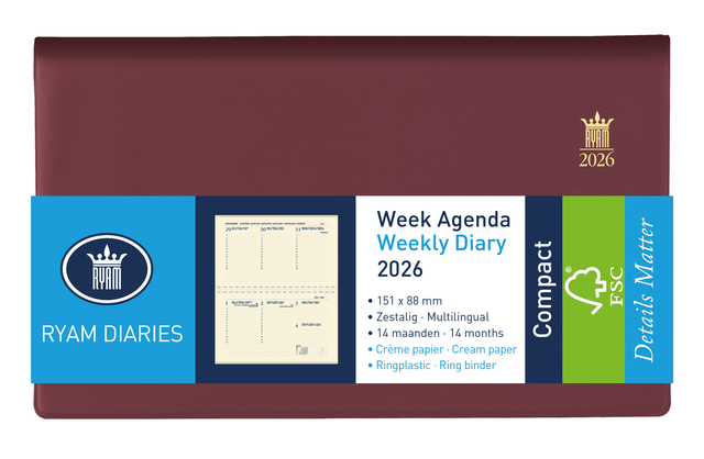Agenda 2026 Ryam Compact Suprema 7 jours/2 pages bordeaux