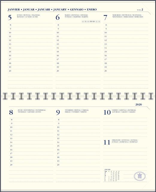 Recharge agenda 2026 Ryam Memoplan 7 Compact paysage 7 jours/2 pages crème