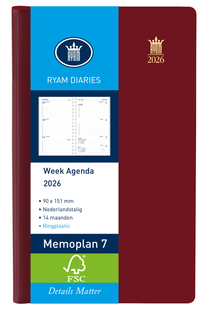 Agenda 2026 Ryam Memoplan 7 Suprema 7 jours/ 2 pages bordeaux