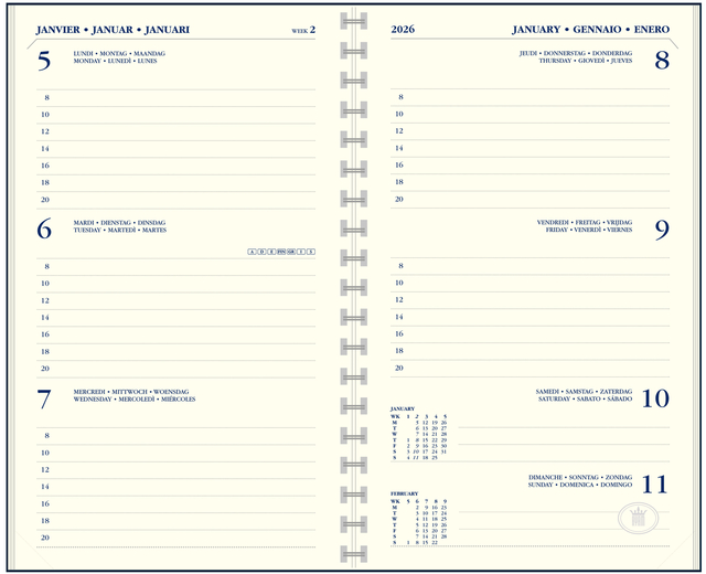 Recharge agenda 2026 Ryam Memoplan 7 portrait 7 jours/ 2 pages crème