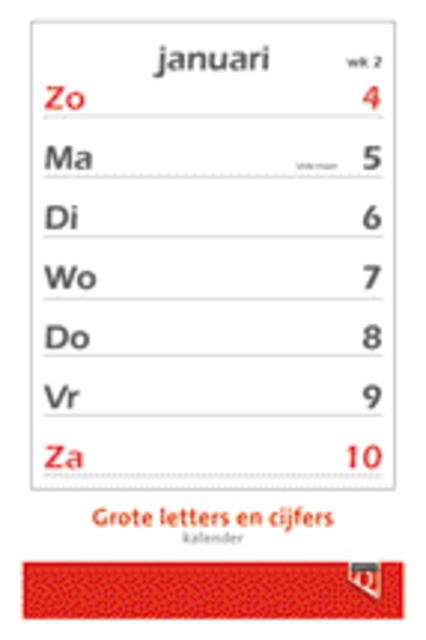 Calendrier 2026 gros caractères lettres et chiffres Quantore