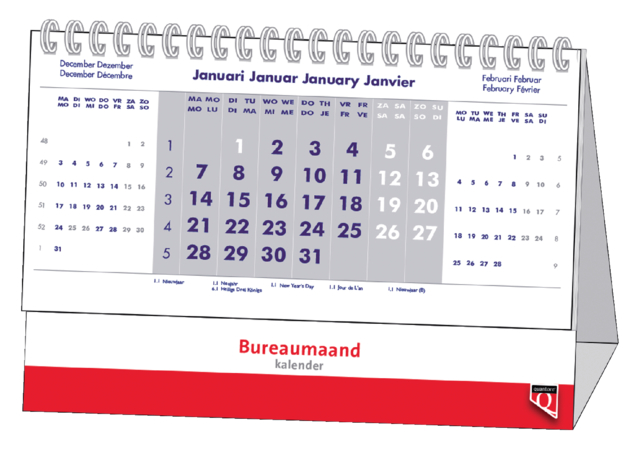Calendrier de bureau mensuel 2026 Quantore