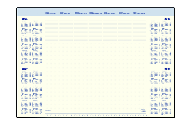 Bloc sous-main 2026 Brepols Desk Mate 7 jours/1 page 412x590x8mm avec support 35fls