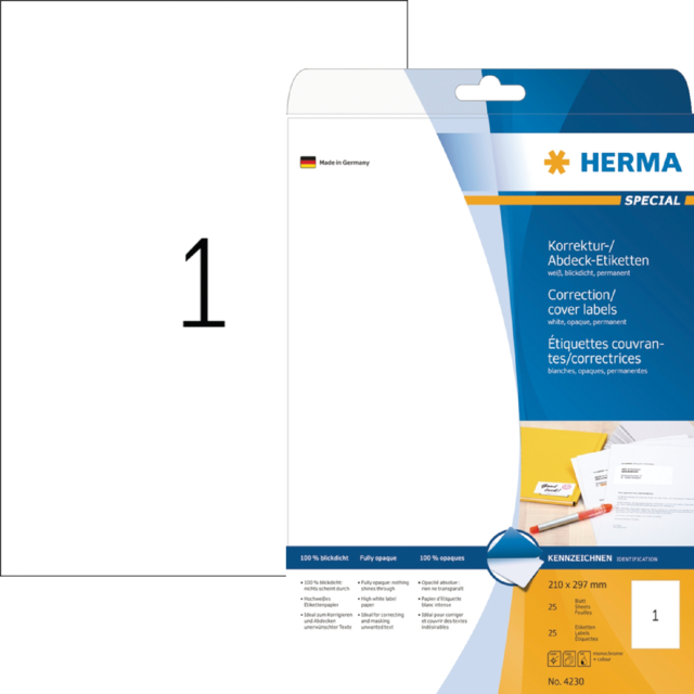 Etiquette HERMA amovible 4230 210x297mm A4 blanc 25 pièces