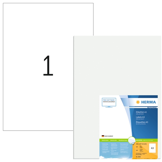 Etiquette HERMA 8692 A3 420x297mm blanc 100 pièces