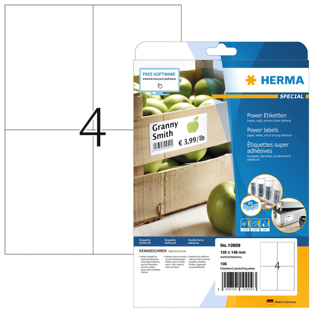 Etiket HERMA Power 10909 105x148mm wit 100 stuks