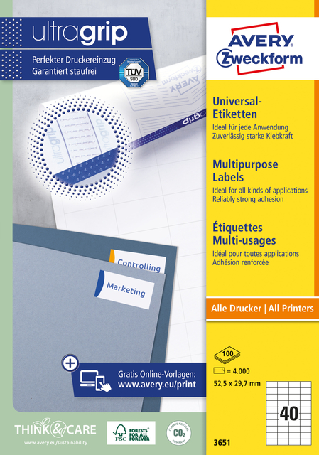 Etiquette Avery Zweckform 3651 52,5x29,7mm blanc 4000 pièces