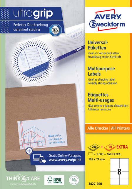 Etiquette Avery 3427-200 105x74mm blanc 1600 pièces