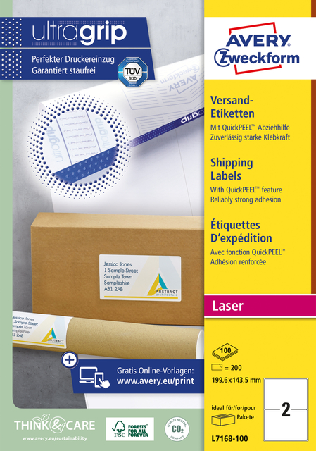 Etiquette Avery L7168-100 199,6x143,5mm opaque blanc 200 pièces