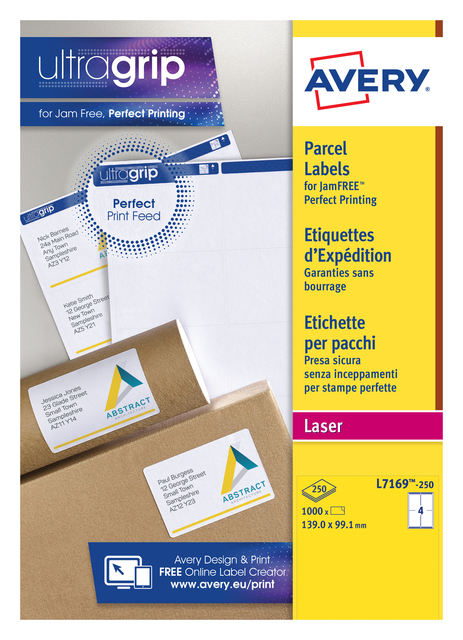 Etiket Avery L7169-250 99.1x139mm wit 1000 etiketten