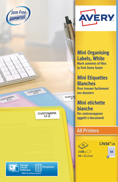 Etiket Avery L7656-25 46x11.1mm wit 2100 etiketten