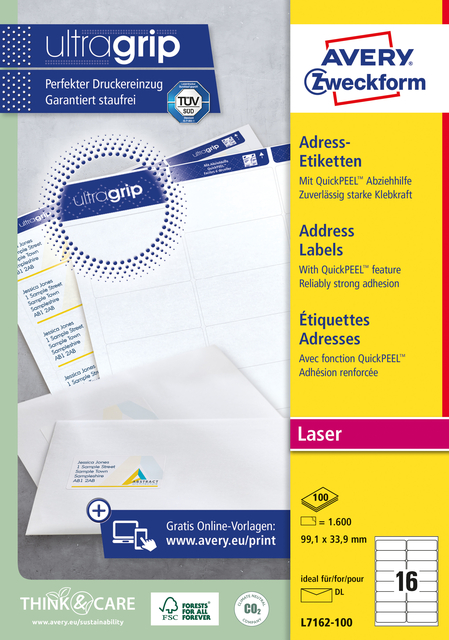 Etiquette Avery L7162-100 99,1x33,9mm blanc 1600 pièces