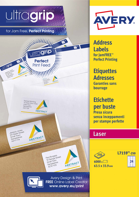 Etiquette Avery L7159-250 63,5x33,9mm blanc 6000 pièces