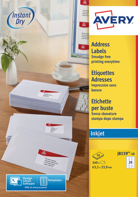 Etiquette Avery J8159-10 63,5x33,9mm blanc 240 pièces