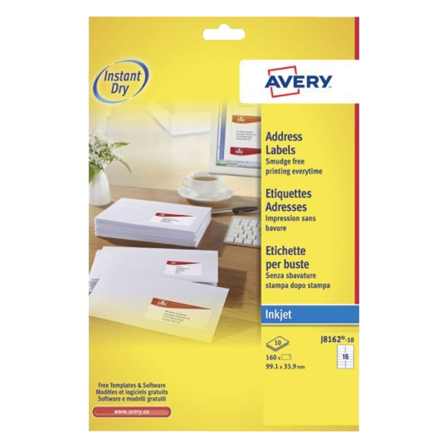 Etiquette Avery J8162-10 99,1x33,9mm blanc 160 pièces