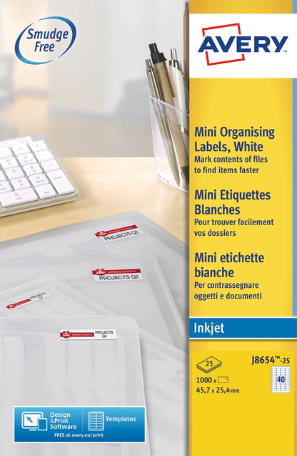 Etiquette Avery J8654-25 45,7x25,4mm blanc 1000 pièces