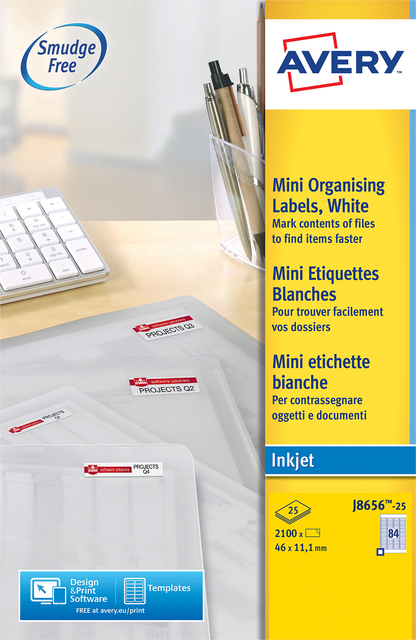 Etiket Avery J8656-25 46x11.1mm wit 2100 etiketten