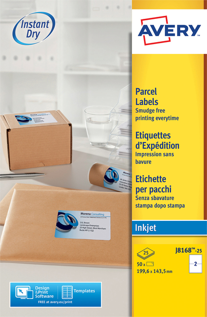 Etiket Avery J8168-25 199.6x143.5mm wit 50 etiketten