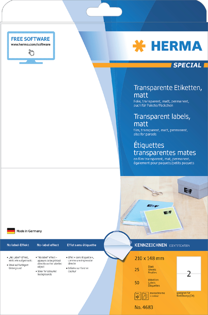 Etiquette HERMA 4683 210x148mm transparent mat 50 pièces