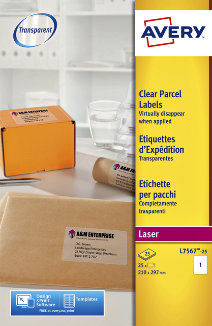 Etiquette Avery L7567-25 210x297mm transparent 25 pièces