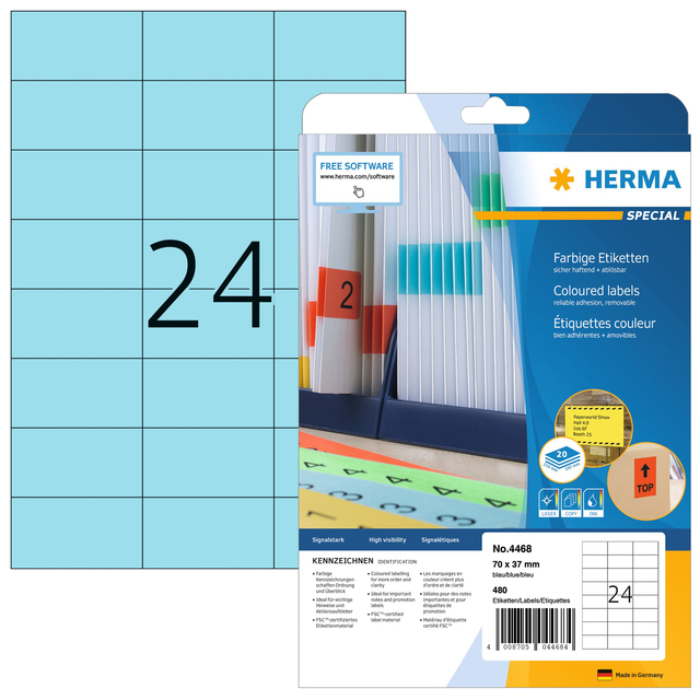 Etiquette amovible HERMA 4468 70x37mm bleu 480 pièces