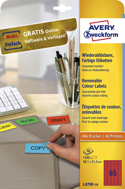 Etiquette Avery Zweckform L4790-20 38,1x21,2mm rouge 1300 pièces