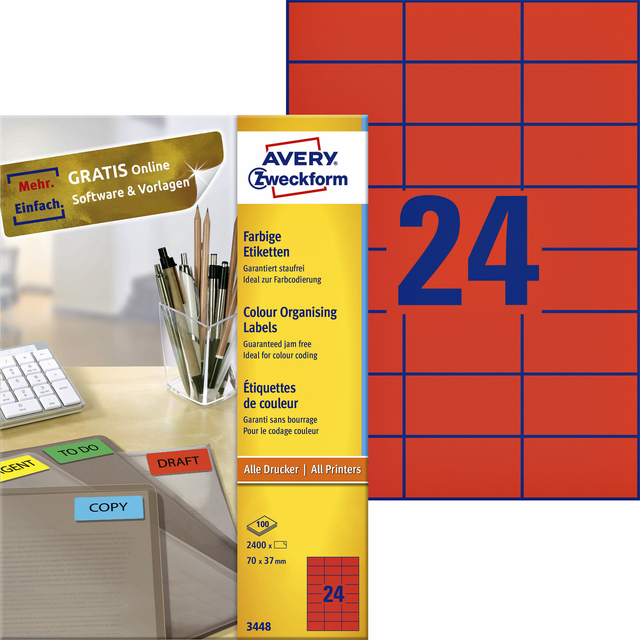 Etiquette Avery 3448 70x37mm rouge 2400 pièces