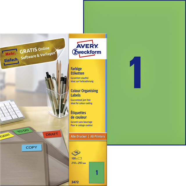 Etiquette Avery 3472 210x297mm A4 vert 100 pièces