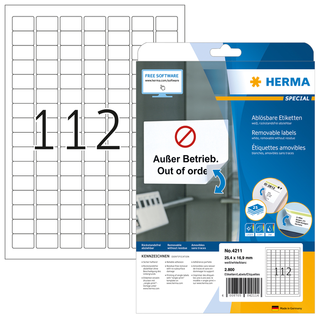 Etiquette amovible HERMA 4211 25,4x16,9mm blanc 2800 pièces