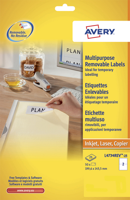 Etiket Avery L4734REV-25 199.3x143.5mm wit 50 etiketten