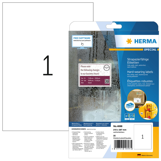 Etiket HERMA 4698 210x297mm weerbestendig wit 25 stuks
